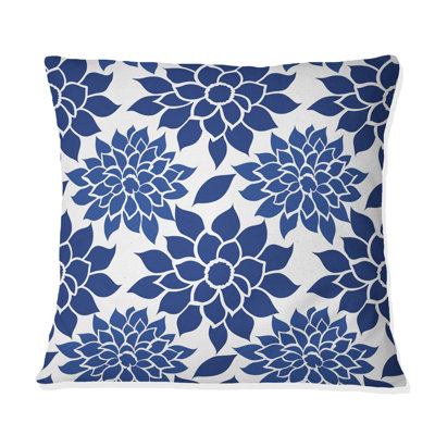 Cobalt Blue Floral Transitional I - Transitional Throw Pillow