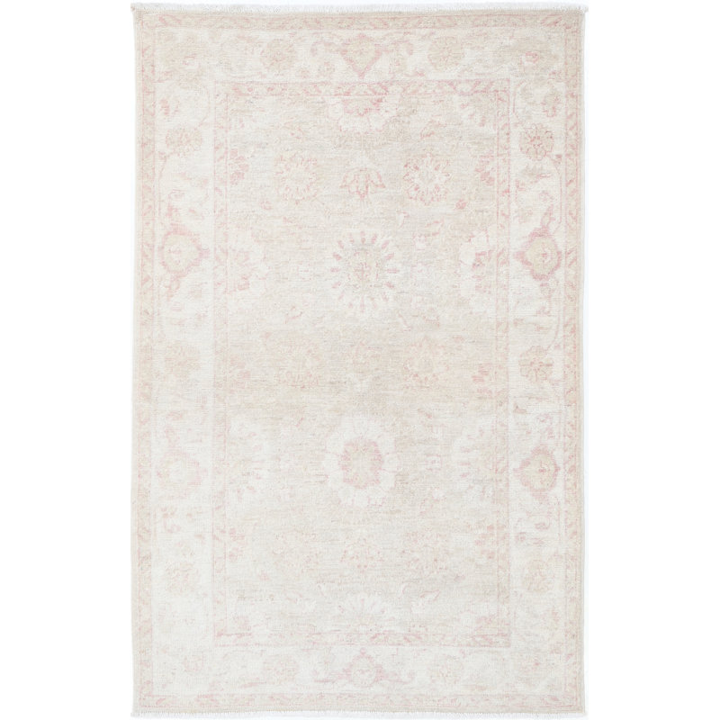 Petit tapis décoratif turc beige 3 x 5 pi, 100% laine noué à la main