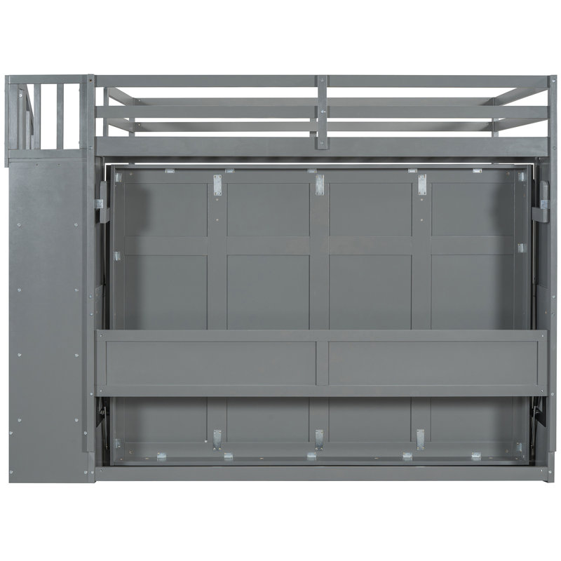 Lit gris avec système hydraulique intelligent - Optimisez votre espace et votre bureau, idéal pour les petits appartements