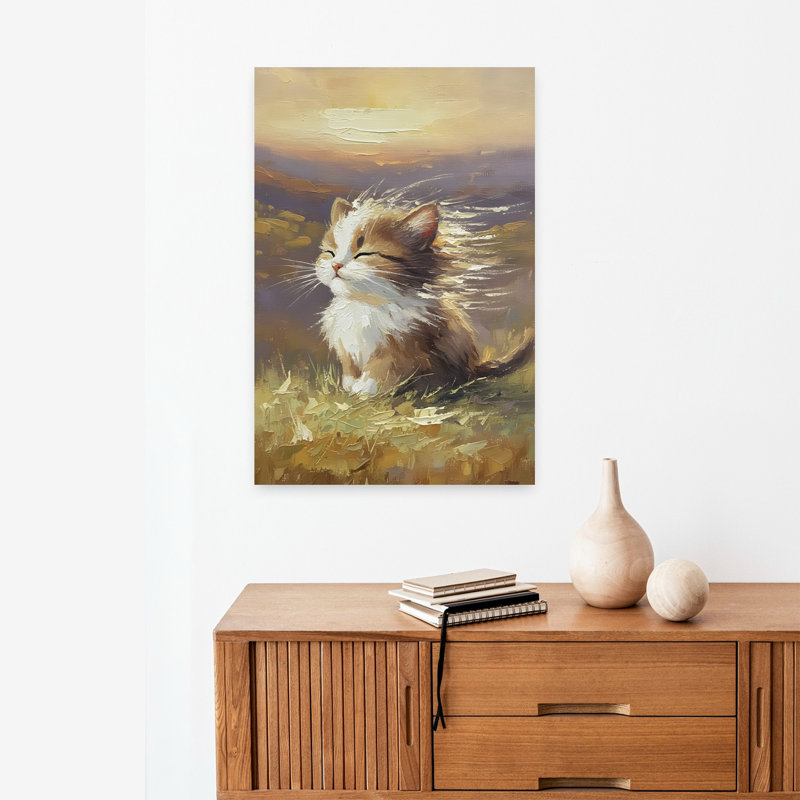 Mignon chat, art contemporain classique abstrait avec fleur de chat, H 24 po x l 16 po