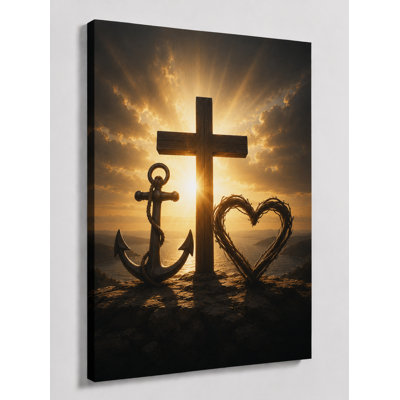 LargeReligious Faith Hope Love Wall Art Canvas Print 24x36 Inch Cross Anchor Heart Decor Christian Inspiration Artwork Living Room Home Decor Ready to hang