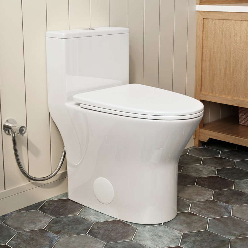 Toilette compacte une pièce pour les petites salles de bain Los Flexi, toilette allongée à hauteur de fauteuil de 18 po, chasse double 1,0 / 1,28 GPF et tourbillon sans rebord, rugueuse 12 po