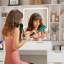 Grand bureau de maquillage avec miroir éclairé et prise de courant, coiffeuse avec 3 modes d'éclairage, luminosité réglable, tiroirs, tablettes, séchoir à cheveux pour chambre à coucher-1342977102