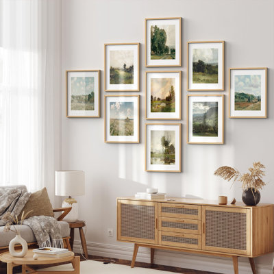 Art mural encadré, ensemble de galerie, aquarelle, paysages naturels, nature sauvage, illustrations, art moderne, rustique bohémien ultra pour salon, bureau, chambre à coucher - 11 po x 14 po x 9 po, naturel