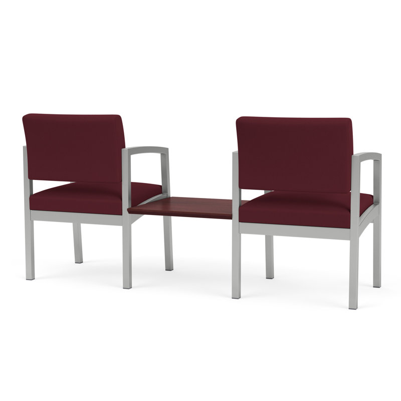 Structure tandem 2 places avec table centrale en acier Lenox, Argent / acajou Chelsea, Chelsea Mahogany