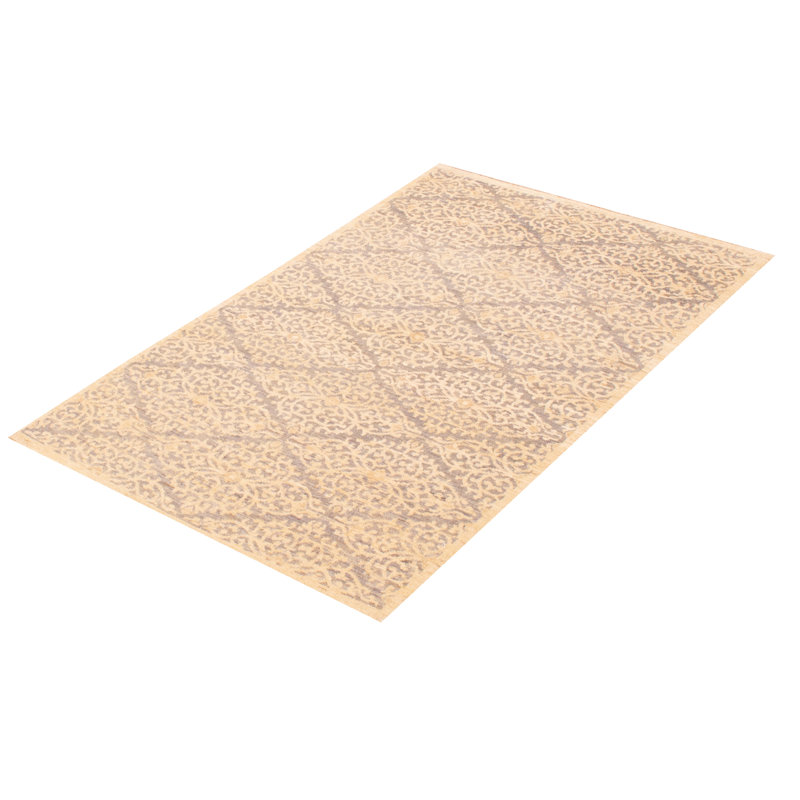Tapis unique en laine beige / gris nouvel âge 4 pi 0 po x 6 pi 0 po Latosha