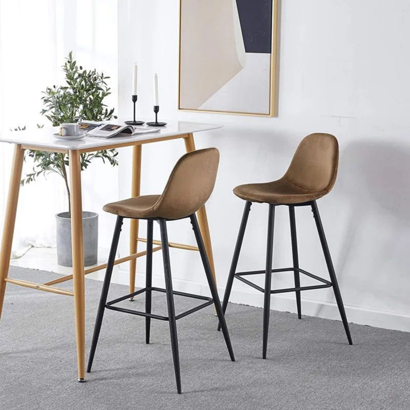 Upholstered Counter Stool with Metal Frame, Orange