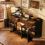 Buffet en bois massif noir et noyer-864250224