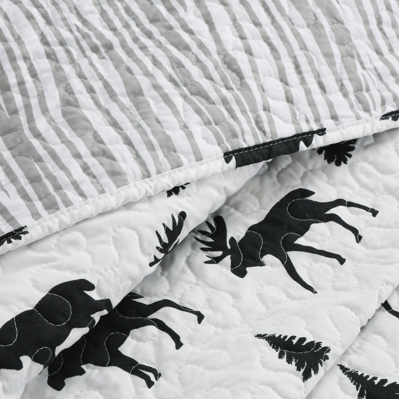 Summerfield Black Microfiber Reversible Quilt Set, Queen Quilt + 2 Shams