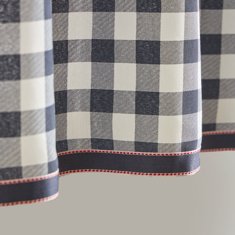 Navy Gingham and Chicken Print Cotton Polyester Valance Set