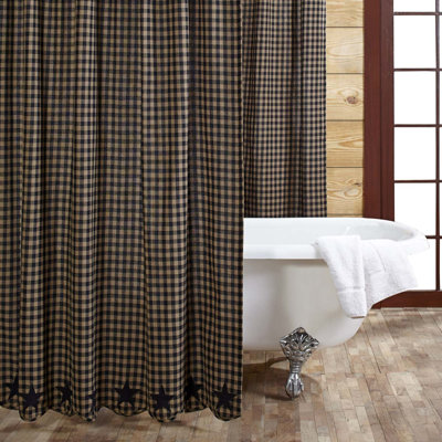 Navy Star Cotton Blend Checkered Shower Curtain with Liner Included