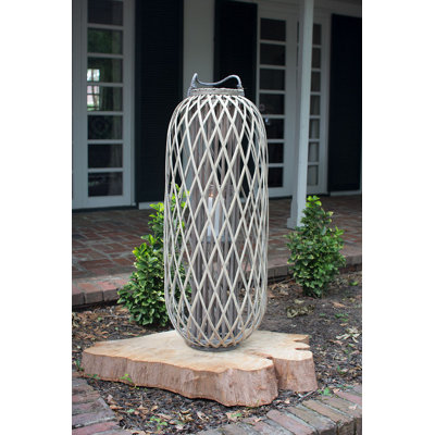 Kalalou Tall Grey Willow Lantern with Glass 31.2" H