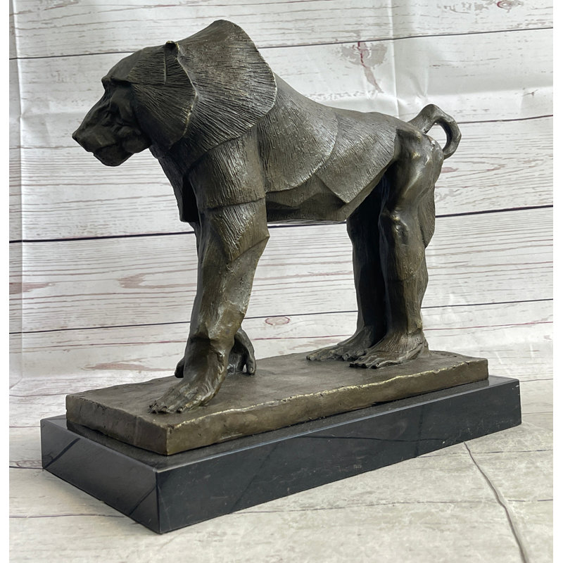 Sculpture Babboon singe en bronze, art original sur base de marbre