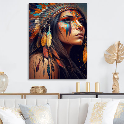 Colorful Native American Woman V - Woman Boho Canvas Art