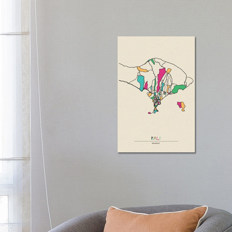 Bali, Indonesia Map by Ayse Deniz Akerman - Print on Canvas, Wrapped Canvas, 66.04 cm H x 45.72 cm W x 3.175 cm D
