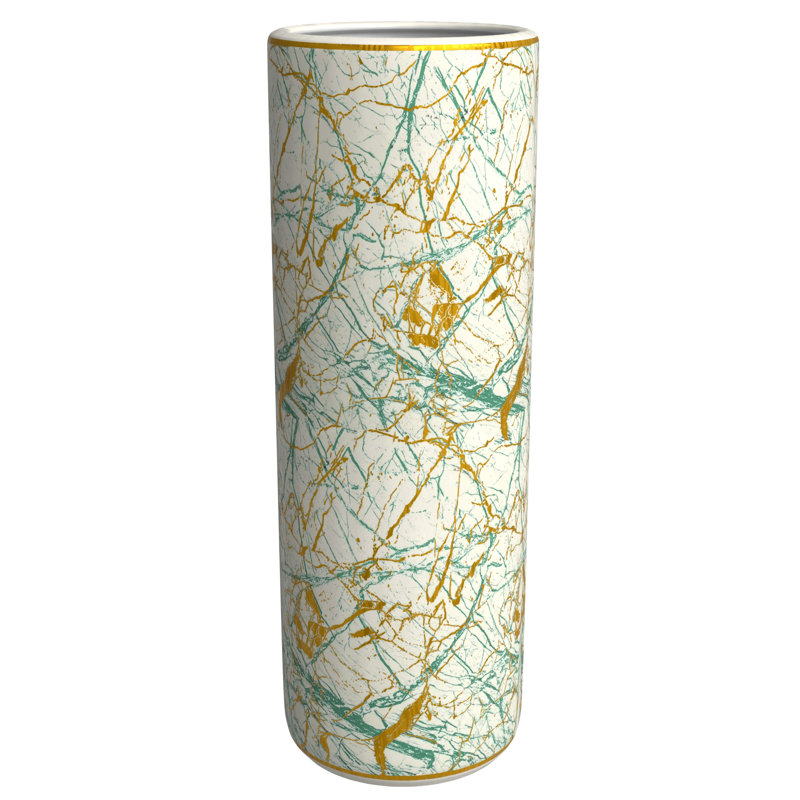 24" Abstract Green & Gold Umbrella Stand, Green/Gold