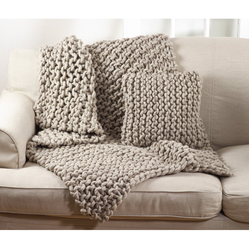 Fog Chunky Cable Knit Wool Throw Blanket, 50" x 60"
