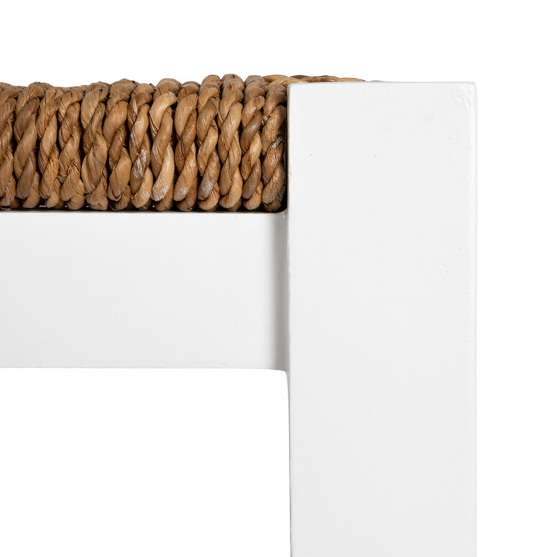 Willowbrook Solid Wood and Natural Woven Seagrass Rope Bar Stool, Matte White Stain