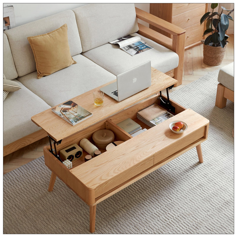 Table basse polyvalente en bois avec rangement dissimulé et construction durable, parfaite pour la vie moderne et l'organisation