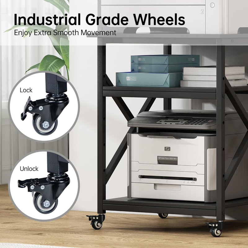 Chariot d'imprimante à roulettes à 3 niveaux avec roues industrielles pour le bureau à domicile