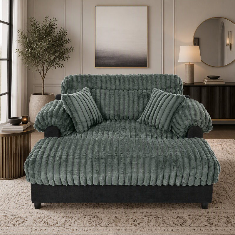 Canapé méridienne moderne 62 po Cloud, Green Faux Fur
