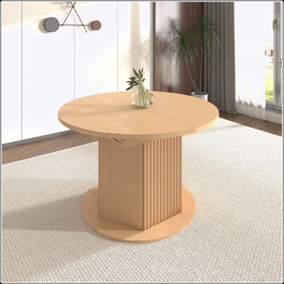 Table de salle à manger ronde pour 4 à 6 personnes, table de cuisine avec base à texture bosselée, table de salle à manger en bois pour les réunions de famille