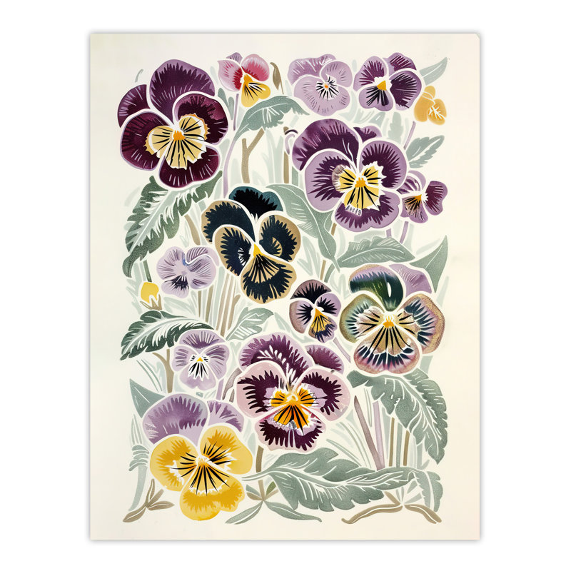 Floral Purple Pansies Wildflower Painting Wall Art Print