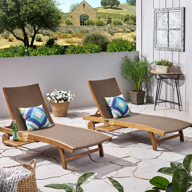 Chaise longue de 2 avec plateau coulissant - Cuir, brun indigo (2 pièces) Gingembre
