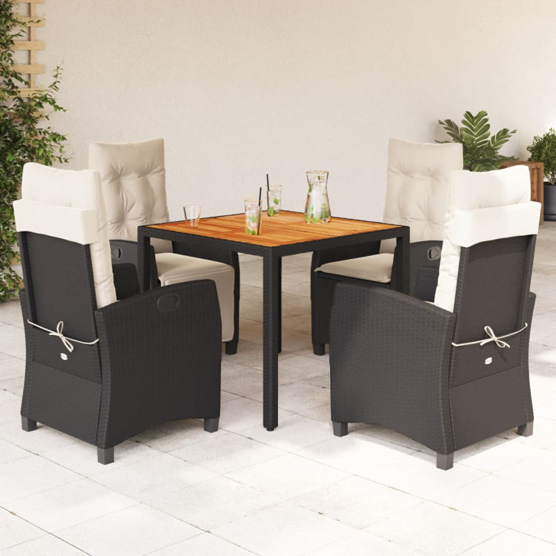  Ensemble de salle à manger de jardin noir, blanc crème