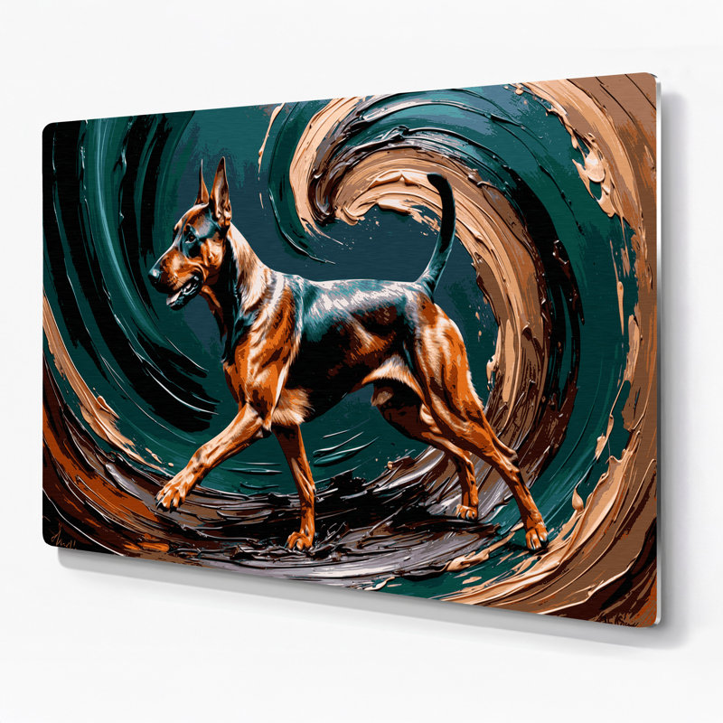 «Dogs German Pinscher», art mural en métal bleu, H 20 po x l 30 po