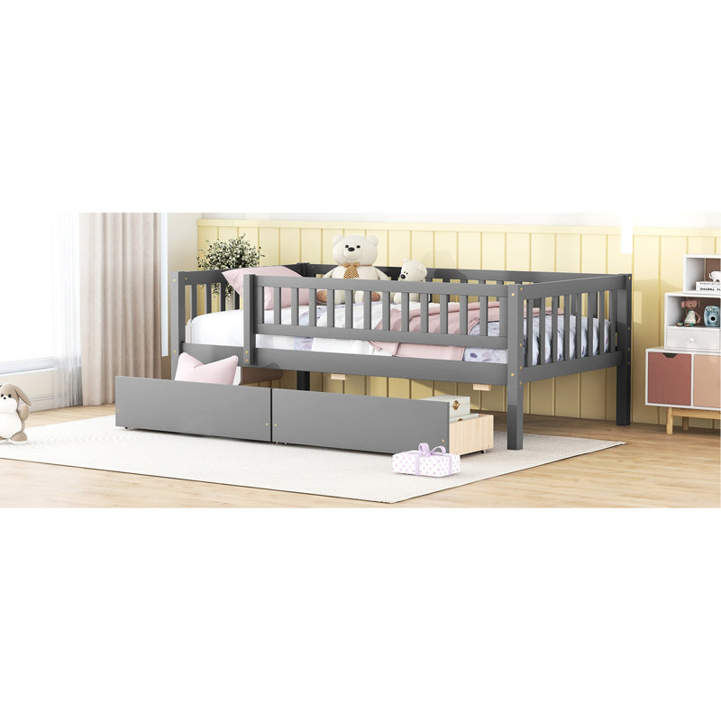 Lit de jour simple en bois avec deux tiroirs, gris - Structure solide et solution d'extension de cadre résilient