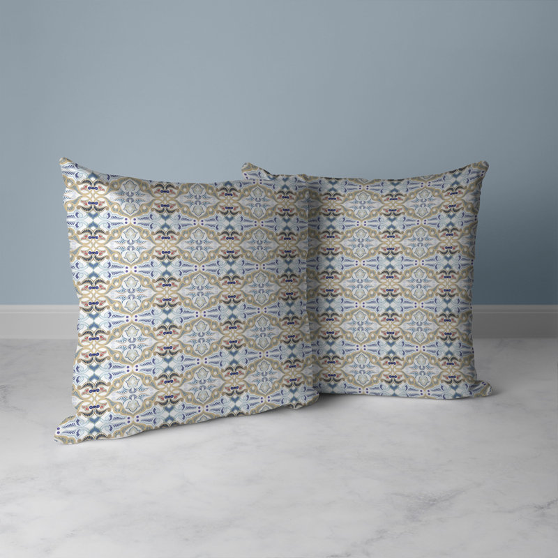 Coussin décoratif floral intérieur / extérieur Floral Elegance, H 20 po x l 20 po, Blanc / beige / turquoise