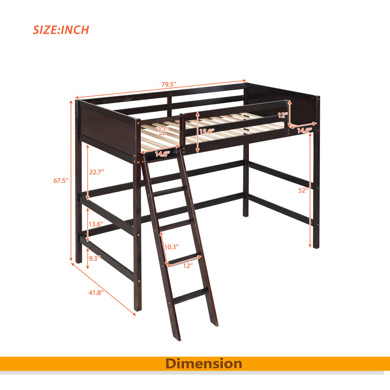 Lit mezzanine simple en bois massif avec échelle, Espresso