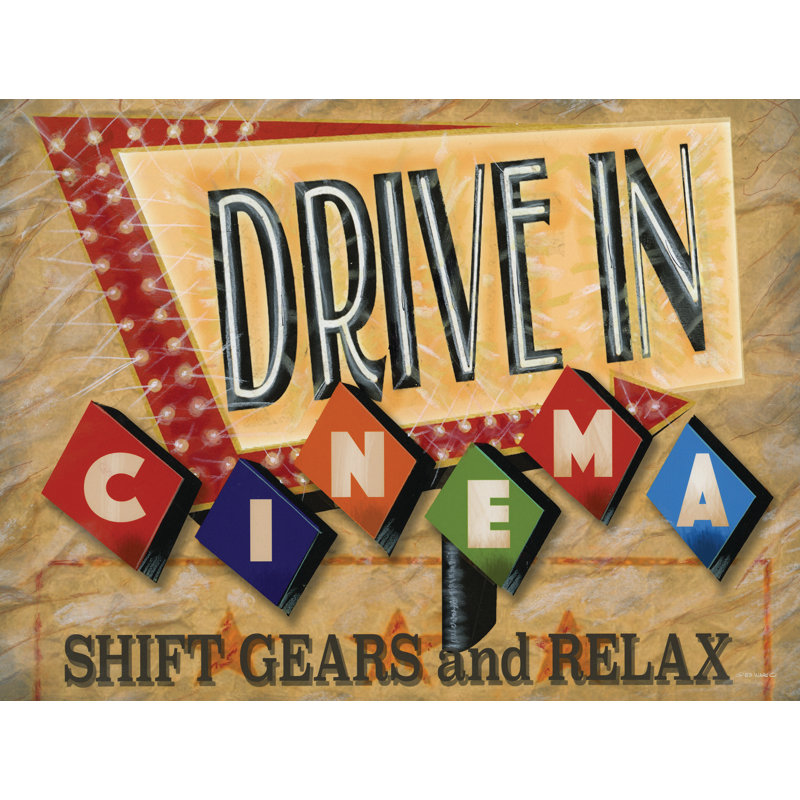 Vintage Drive In Cinema Sign, H 8 po x l 12 po x P 1,25 po