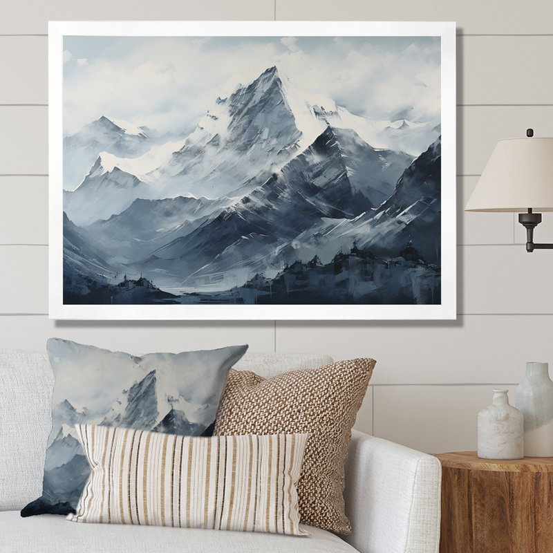 «Moody Majestic Mountain Peaks I», reproduction sur toile, Cadre simple blanc, H 12 po x l 20 po x P 1 po