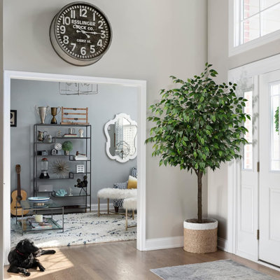 Ficus artificiel en soie de 7 pi de hauteur avec pot en plastique pour le bureau et la maison, plante artificielle pour l'intérieur et l'extérieur