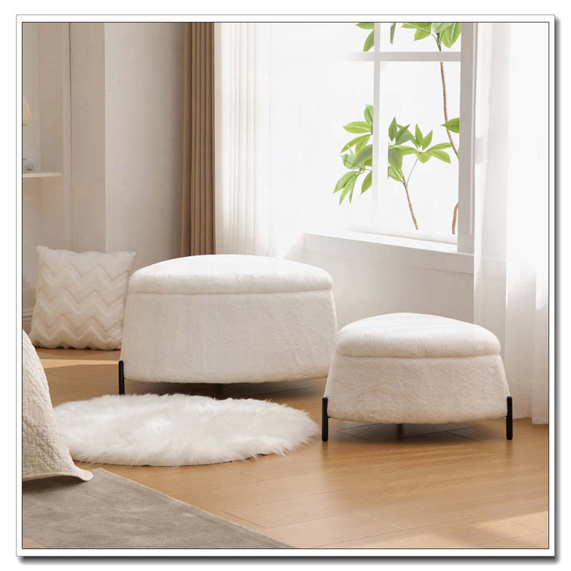 29.9"Wide 2 - Piece Upholstered Storage Ottoman Set, Ivory