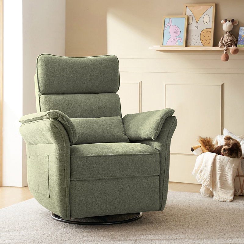 Beckette 41.75" Modern Swivel Glider Nursery Power Recliner with Adjustable Headrest, Moss
