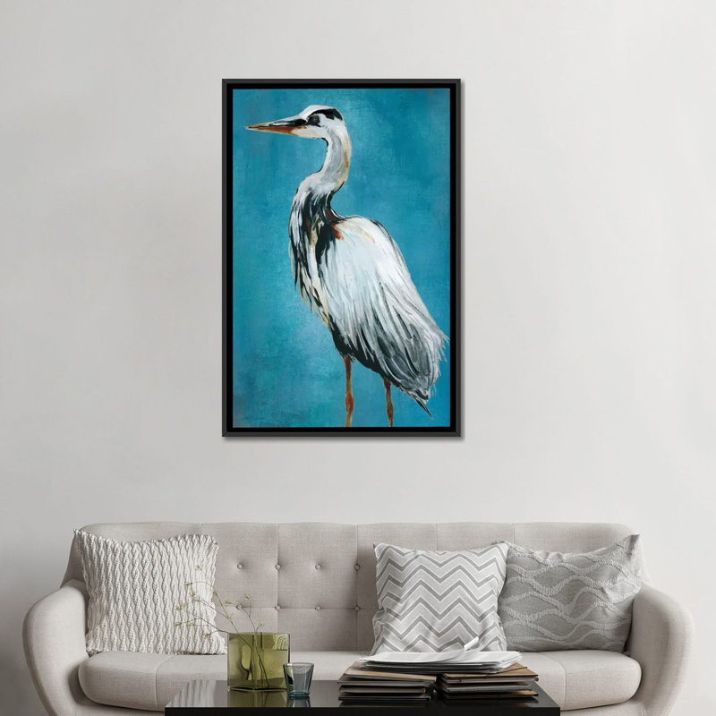 «Great Blue Heron II», reproduction sur toile, H 26 po x l 18 po x P 1,5 po, Toile avec cadre noir, Pas de tapis
