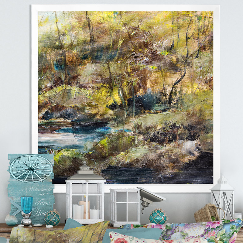 Illustration de paysage de rivière d'été IV - œuvre d'art traditionnelle sur toile, H 30 po x l 30 po x P 1 po