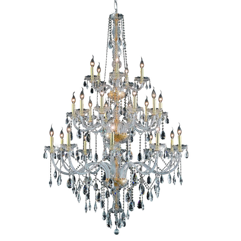 Lustre à niveaux 25 lumières de style bougie Abram, Transparent, Doré, Coupe royale