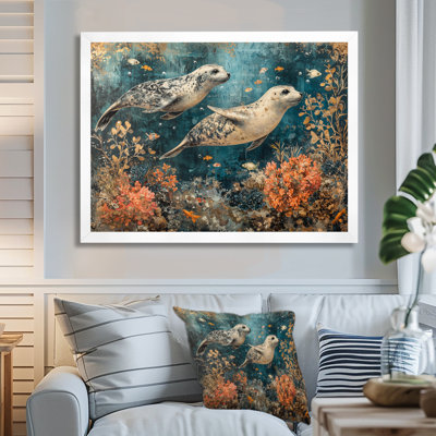 Aquarium avec sceaux au-dessus du corail II - phoque, art mural