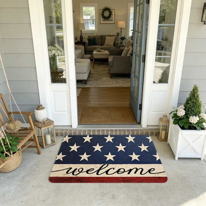 Décoration de patio d'extérieur 20 po x 32 po Vintage Star Welcome Patriotic Independence