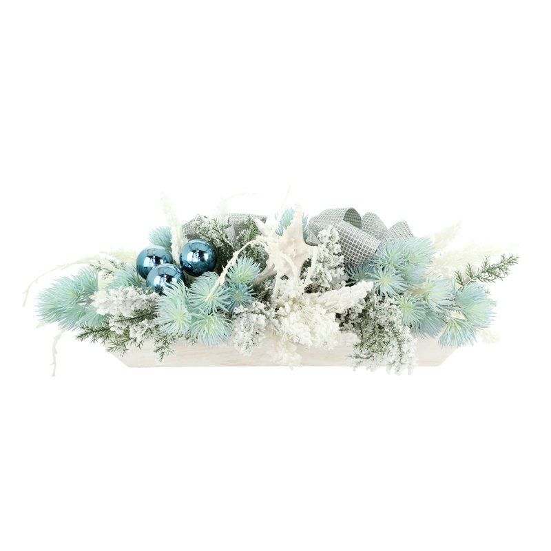 Holiday Centerpiece with Thistle, Ornaments and Starfish