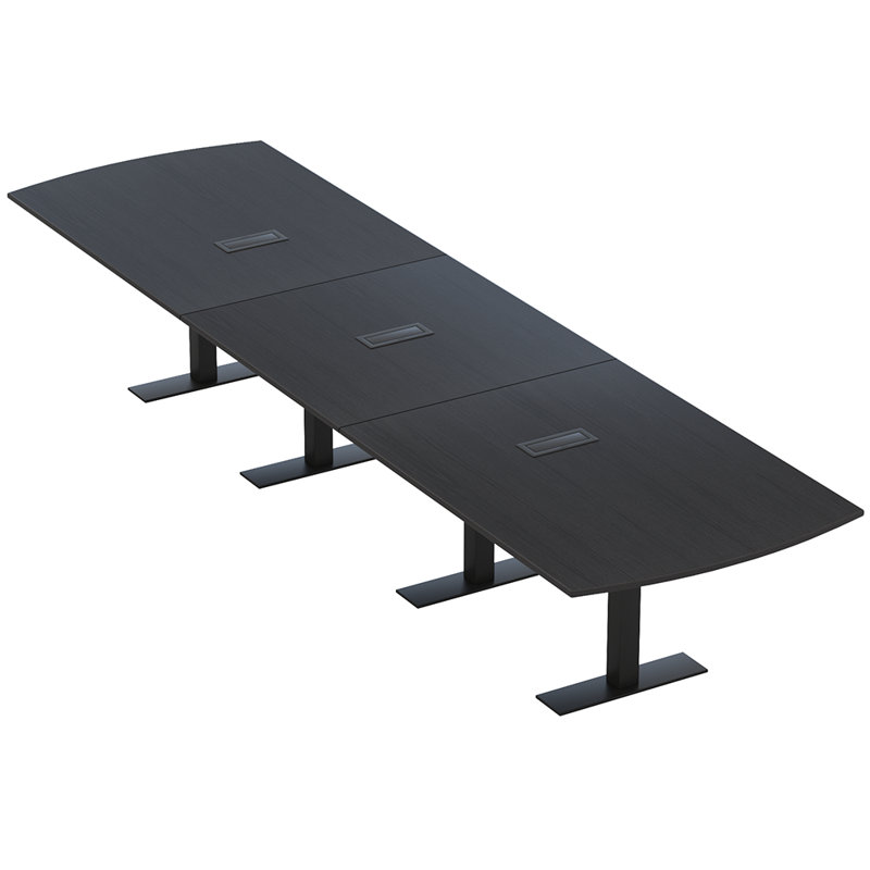 Table de conférence arc rectangulaire avec alimentation et données, Cyprès blanc, Noir mat, H 30 po x l 216 po 