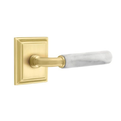 Mortaise intérieure Emtek Select avec rosette Wilshire et tige R-Bar, levier en marbre blanc