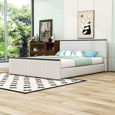 Upholstered Platform Bed with Padded Headboard and Number of Center Support Legs