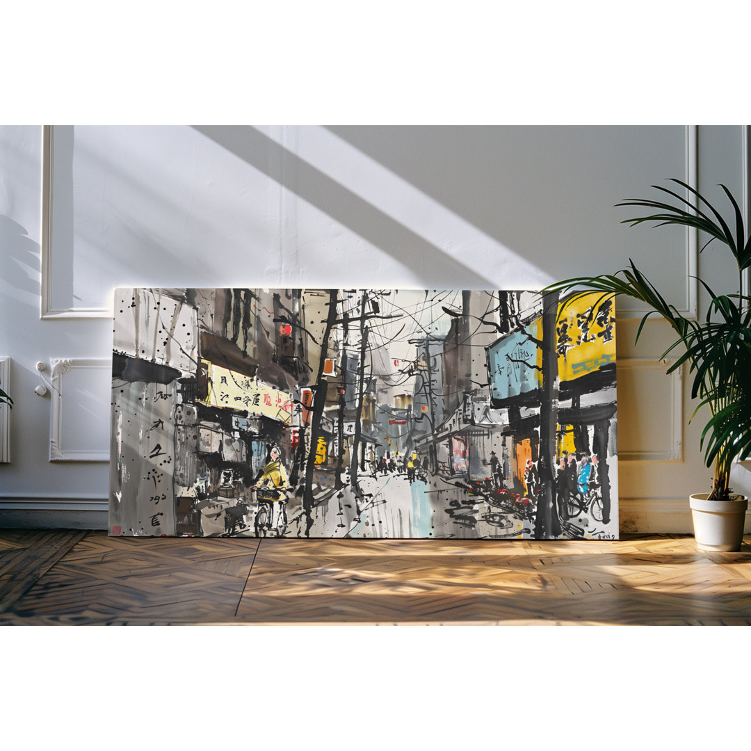 Bilder auf Leinwand 120x60cm Straße in Japan Stadt Straße Kunstvoll Abstrakt