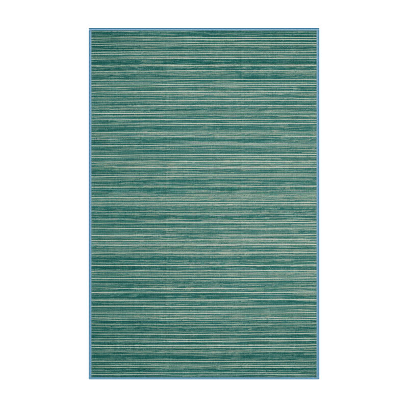 Tapis bleu à rayures horizontales lavable à la machine, Rectangulaire 7 pi x 10 pi