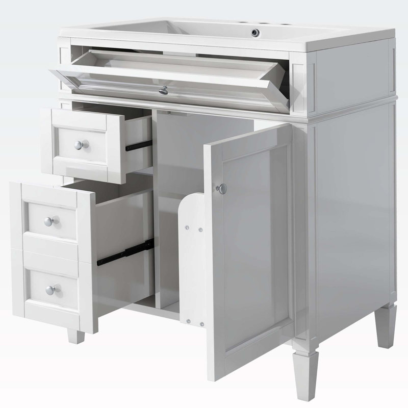 Meuble-lavabo simple avec plateau Thaddeus, Blanc